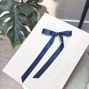 Preppy hair accessory satin handmade Navy Ribbon with clip